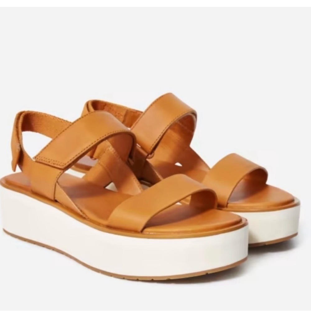 Everlane Sport Leather Platform Sandals Tan Caramel Cognac 7 Velcro